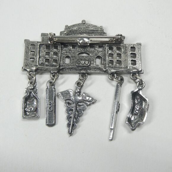JJ Hospital Pin Pewter Doctor Nurse Medical Dangle Charms Vintage Jonette - Picture 7 of 8
